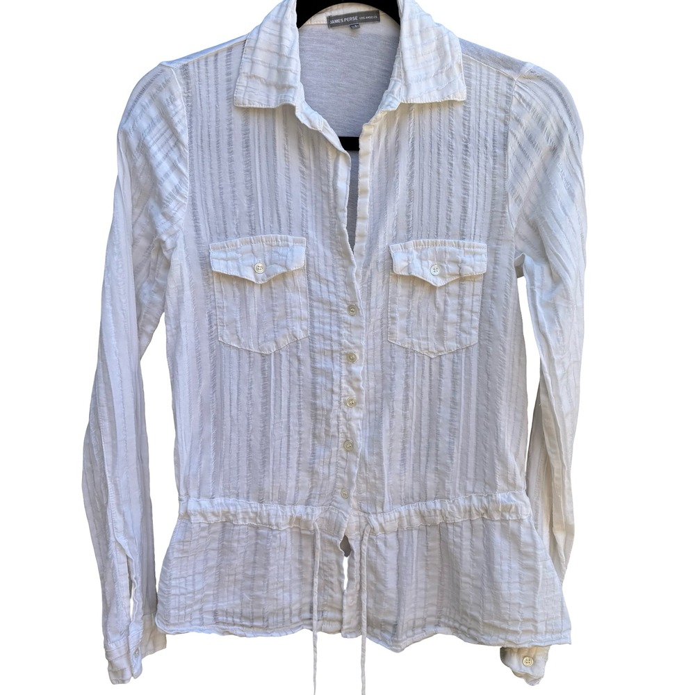 James Perse Minimalist Coastal Resortwear Cotton Gauze Drawstring Waist‎ Shirt S
